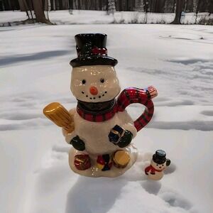 SNOWMAN TEAPOT 1997 By Direct Connection Xmas Christmas Holiday Trinket‎ Box